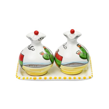 Oil and vinegar set Dammusi Elaborato De Simone sicilian handmade pottery Oil and vinegar set Dammusi Elaborato De Simone sicilian handmade pottery